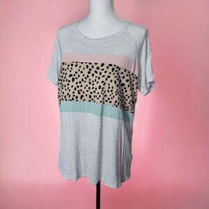 Vanilla Bay Cheetah Tee Shirt Short Sleeve‎ Gray Pastel Womens Large Stripes